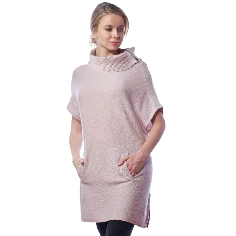 J. Peterman Women's Zipper Collar Turtleneck Tunic Sweater - Lilac Woolen Sweater Dress