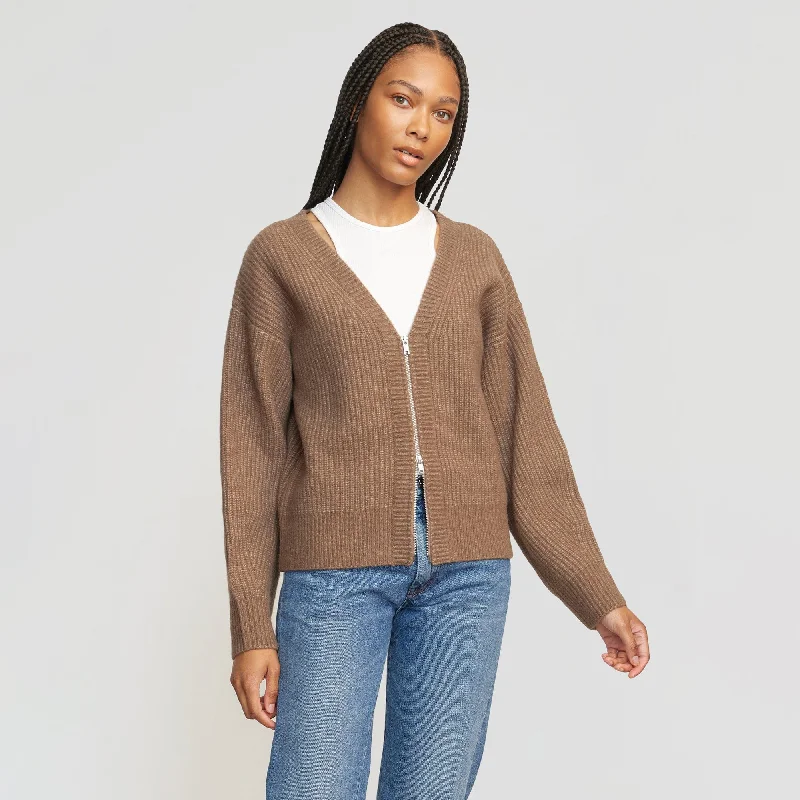 Austin Two-Way Zip Sweater | Heather Brown Trendy Sweater Dress