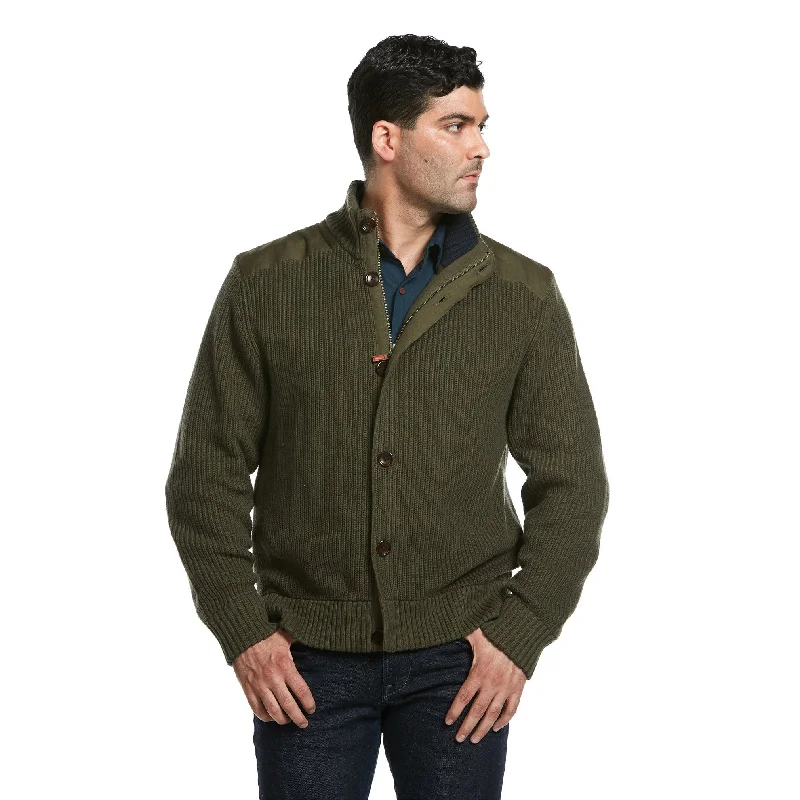 J. Peterman Men's Knowing It All Zip-Up Sweater Jacket - Olive Drab Green Long Knit Sweater Dress