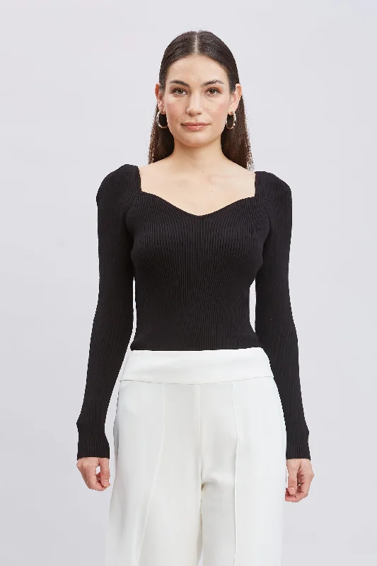 Contour Neck Rib Sweater Simple Knit Sweater