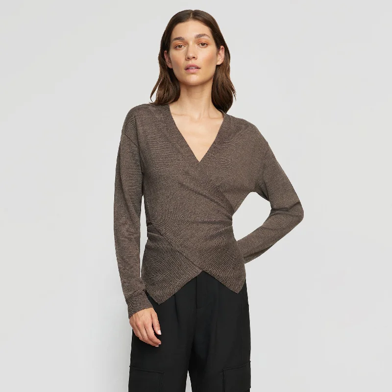 Tamar Wrap Knit Sweater | Heather Brown Stylish Knit Dress