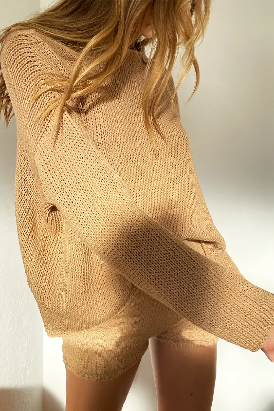 KNIT SWEATER TAN Ribbed Sweater Dress