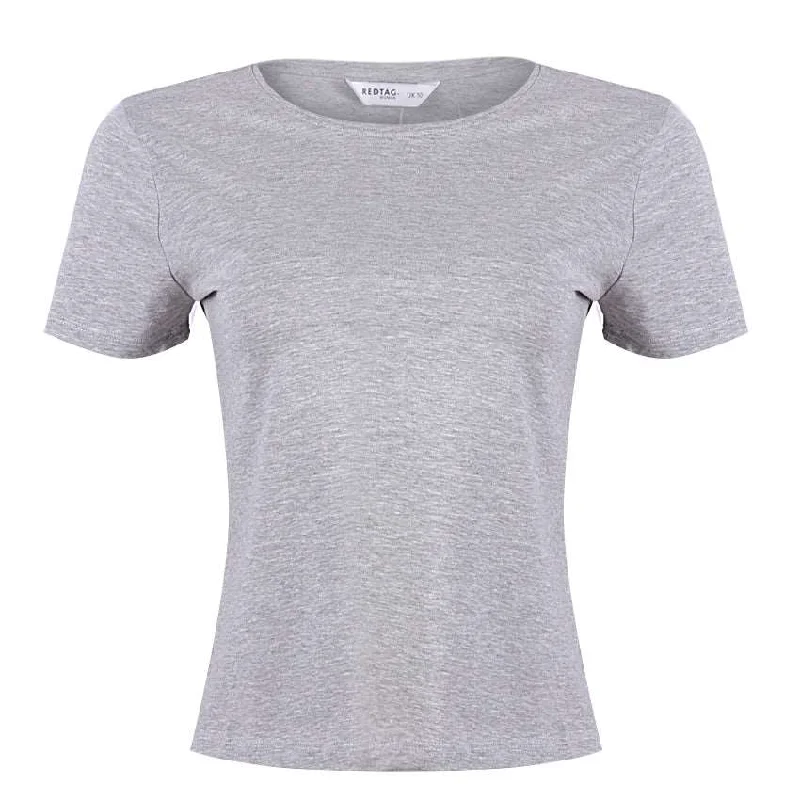 REDTAG Grey Crew Neck T-Shirt Comfy Sweatshirts for Fall