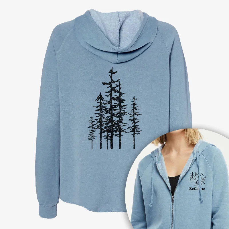 Evergreen Trees - Women's Cali Wave Zip-Up Sweatshirt Soft Hoodies for Women