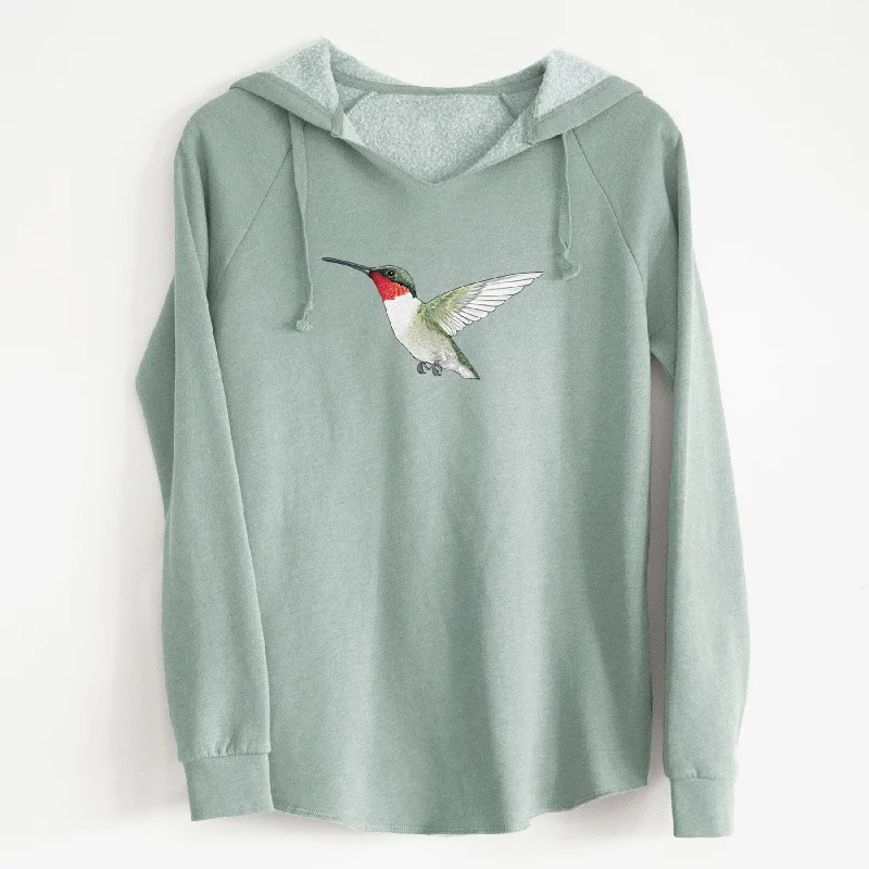 Vibrant Ruby-throated Hummingbird - Archilochus colubris - Cali Wave Hooded Sweatshirt Plush Hoodie Sweatshirt