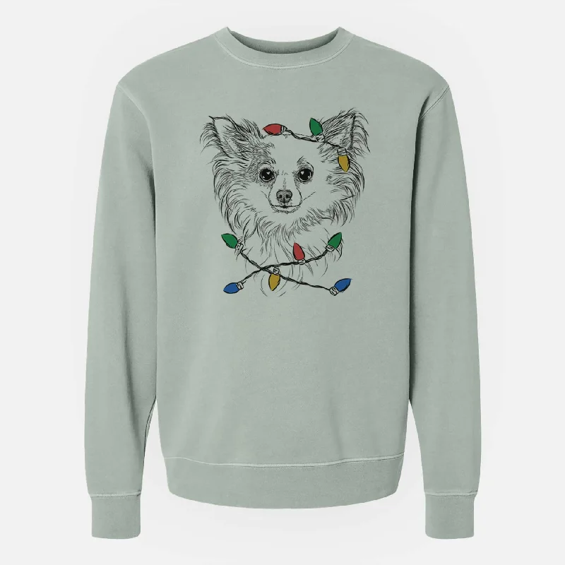 Christmas Lights Princess Ava the Long Haired Chihuahua - Unisex Pigment Dyed Crew Sweatshirt