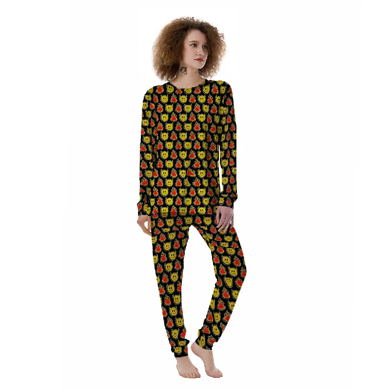 Emoji Fire And Devil Cute Print Pattern Women's Pajamas Forever 21 pajama sets