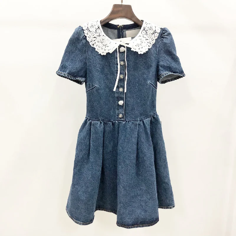 Denim Skirt Delicate Doll Collar Lightweight mini dresses for hot weather