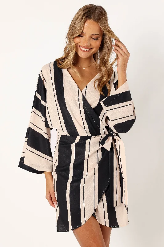 Deon Wrap Mini Dress - Black Cream Best mini dresses for date night