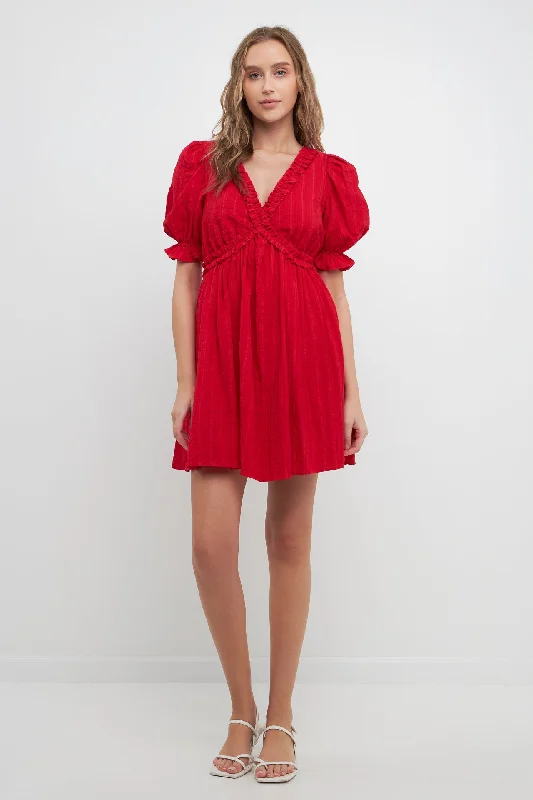 Double Ruffled Band Mini Puff Sleeve Dress Flattering mini dresses for all body types