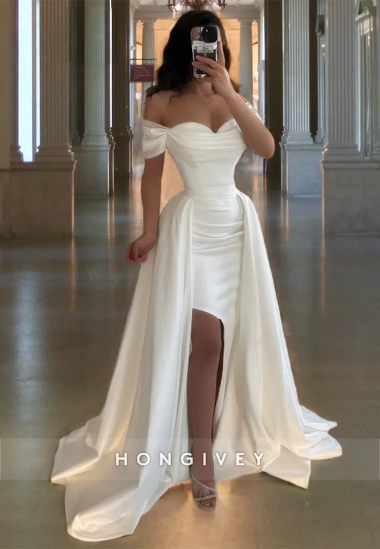 Elegant Wihte Off-Shoulder Wedding Dresses with Train Bridal Formal Wear Classic Bridal Dress