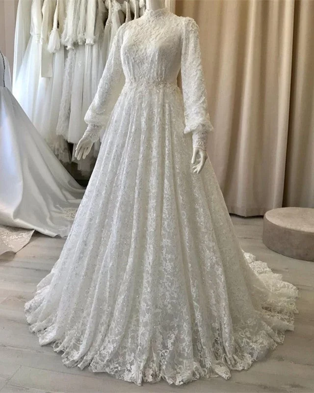 Modest Lace Wedding Dresses Long Sleeve Long Sleeve Gown