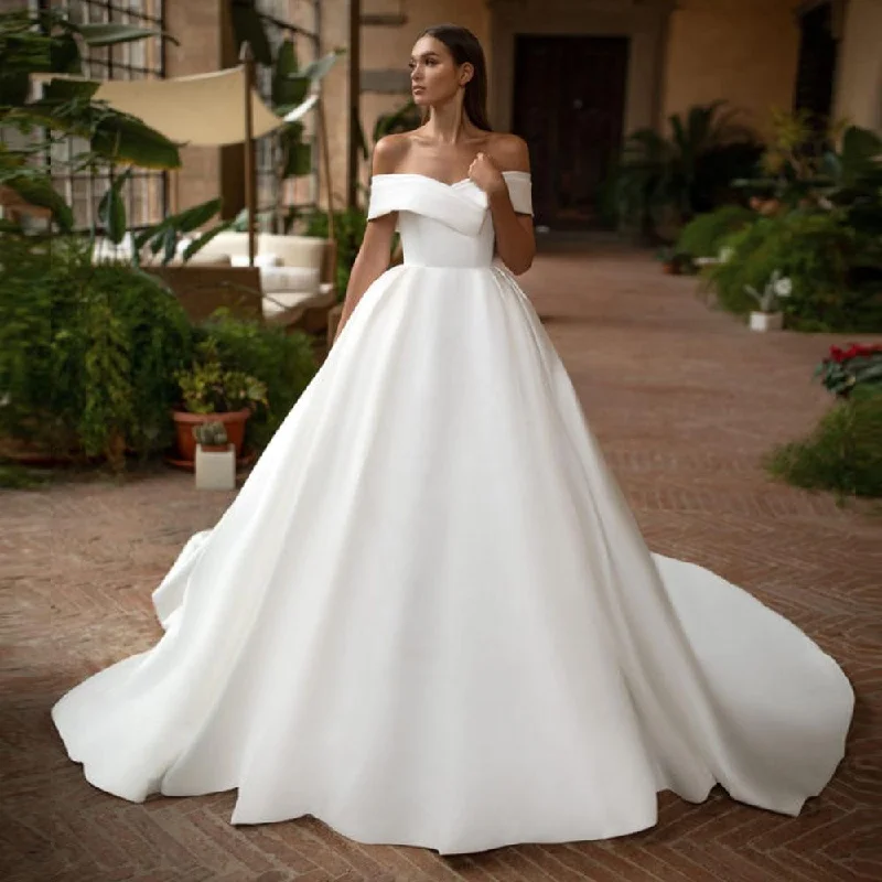 Satin Splendor  Wedding Dress Off-shoulder Wedding Gown