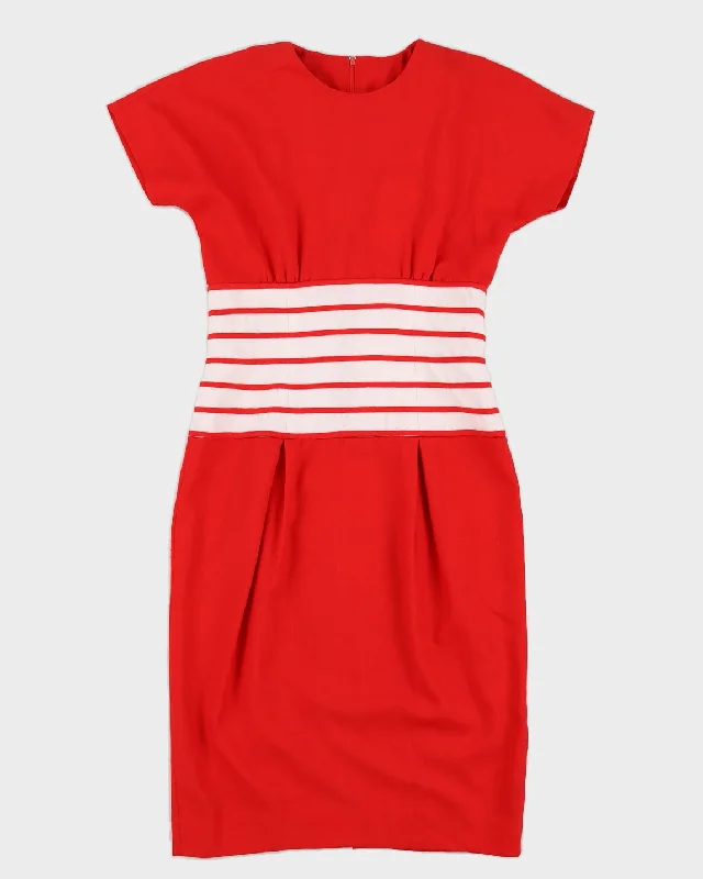 00s Red With A Striped Waist Midi Dress - S Flattering midi dresses for all body types