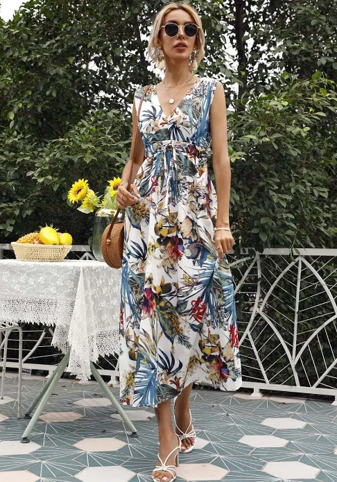 Summer Chiffon Women Elegant Long Dress Ladies Fashion Print Boho Beach Midi Dresses Clubbing midi dresses