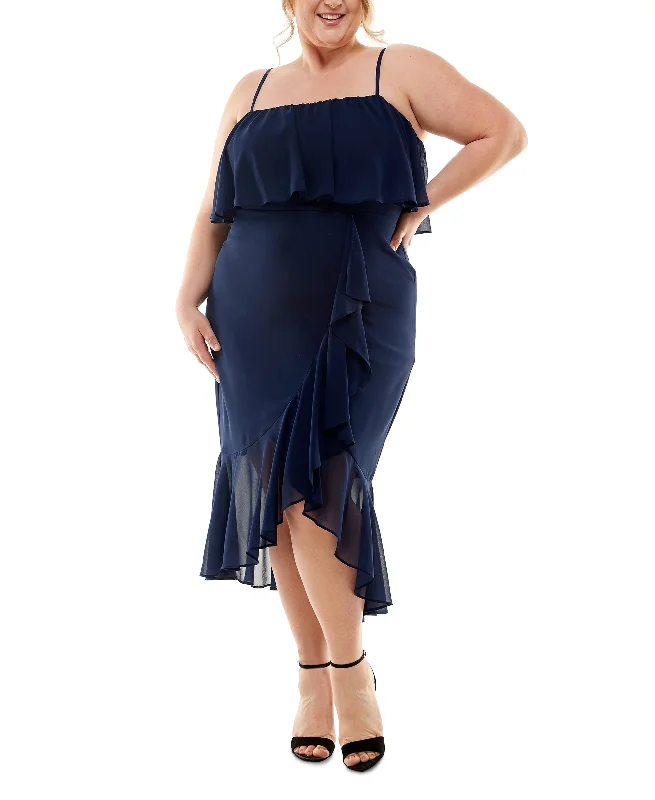 City Studios Trendy Plus Size Ruffled Midi Dress Leather midi dresses