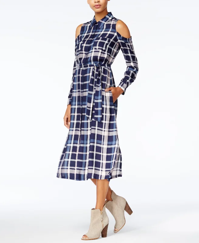 Maison Jules Cold Shoulder Plaid Midi Dress ASOS midi dresses