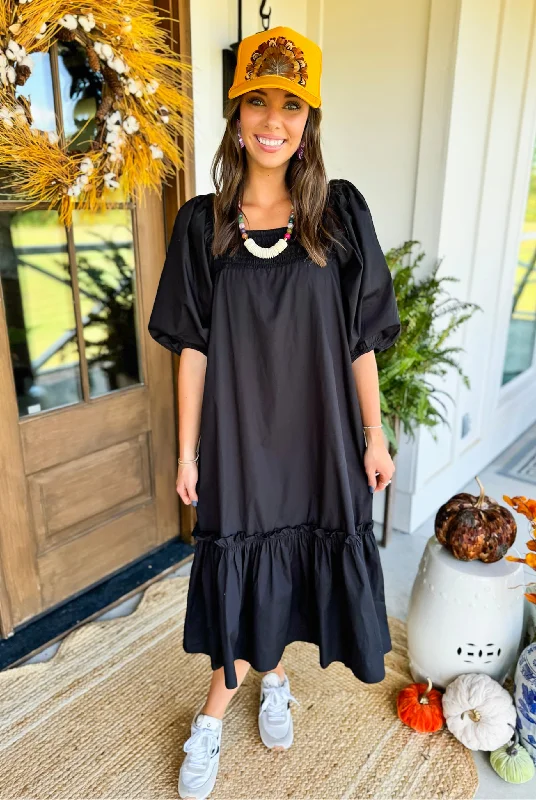 Mud Pie Monet Midi Dress in Black Vacation midi dresses