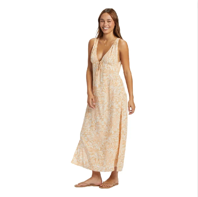 Roxy Womens Pearl Moonlight Midi Slip Dress - Egret Soft Tropics A-line midi dresses