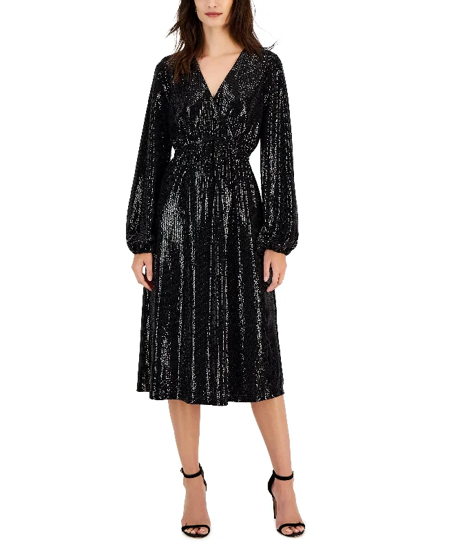 T Tahari Womens Faux Wrap Sequin Midi Dress Tiered midi dresses