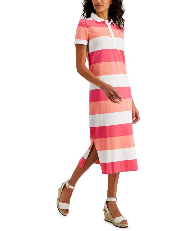 Tommy Hilfiger Womens Striped Polo Midi Dress Date night midi dresses