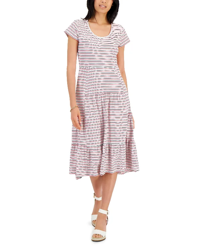 Tommy Hilfiger Womens Striped Tiered Midi Dress Formal midi dresses