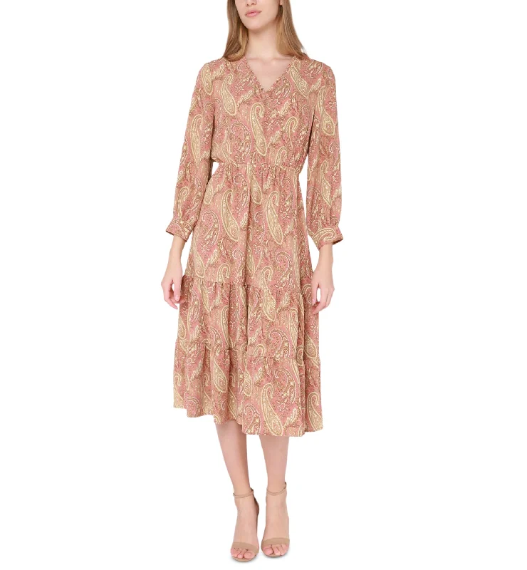 Women's Paisley-Print Wrap-Front Ruffled Midi Dress Best midi dresses for elegant looks