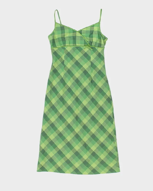 Y2K 00s Darling Green Check Midi Dress - L Corset midi dresses