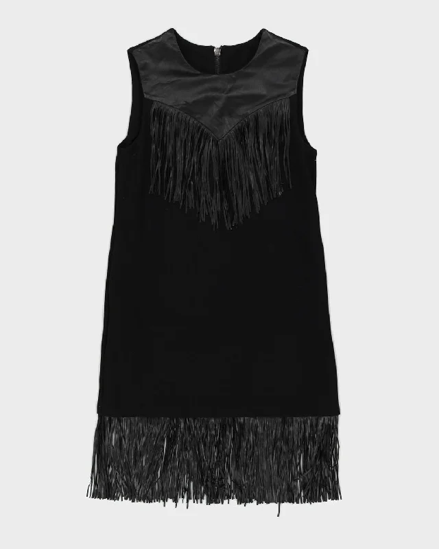 Y2K Black Fringed Midi Dress - S Fashion-forward midi dresses