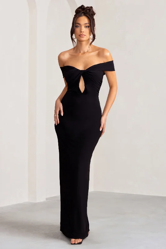 Arella | Black One Shoulder Twist Front Maxi Dress Best maxi dresses for petites