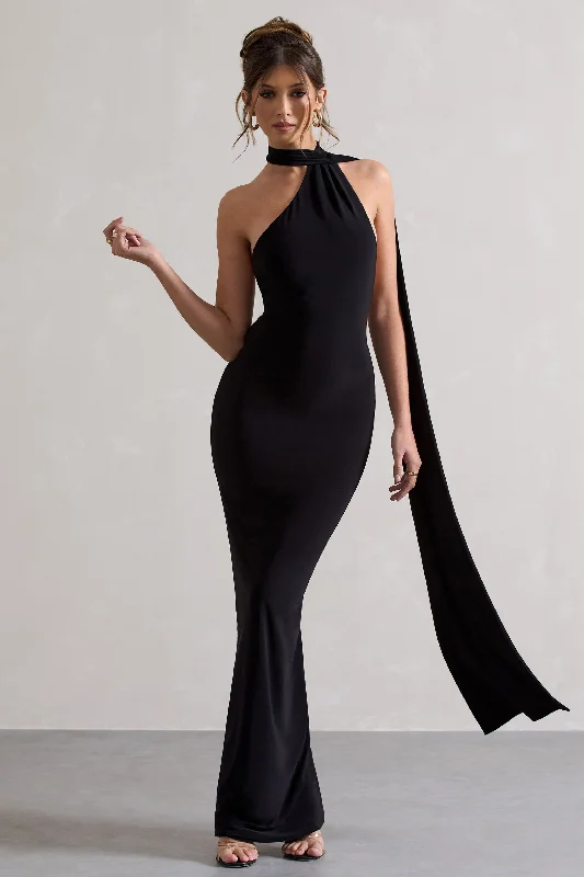 Miss | Black One Shoulder Backless Maxi Dress With Scarf Best maxi dresses for curvy figures