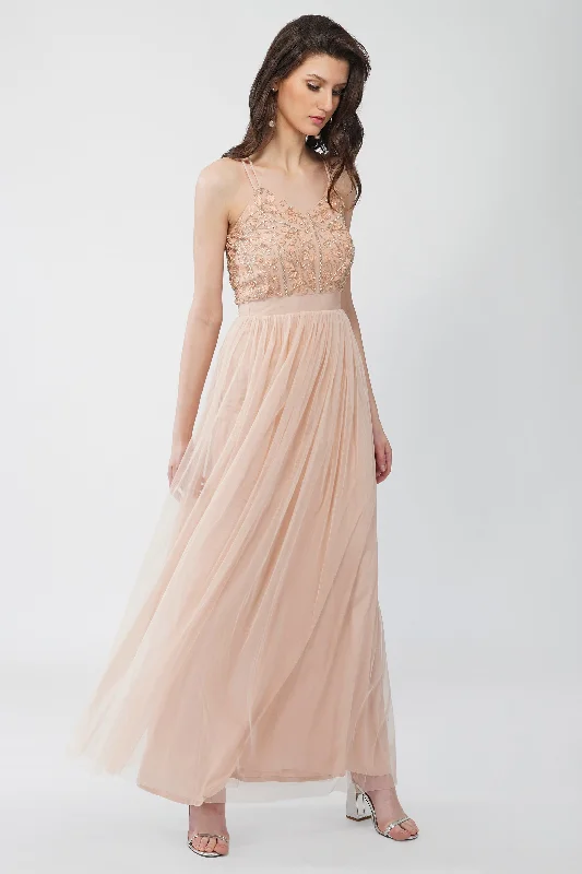 Ursa Blush Pink Embellished Maxi Dress Cotton maxi dresses