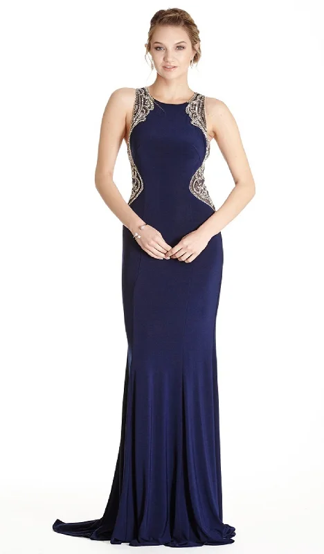 Aspeed Design - Embellished Jewel Neck Sheath Evening Dress Edgy party dresses