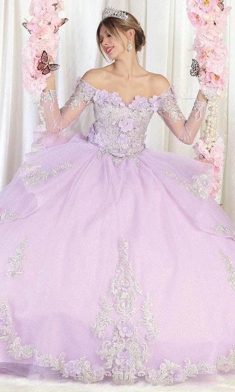 May Queen LK189 - Long Mesh Sleeve Ball Gown Garden party dresses