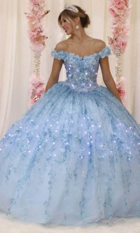 May Queen LK198 - Off Shoulder Glittered Ballgown Tiered party dresses