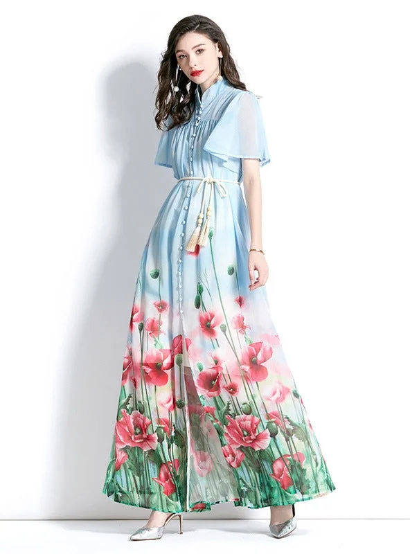 Bohemian Short-sleeved Printed Dress Halter floral dresses