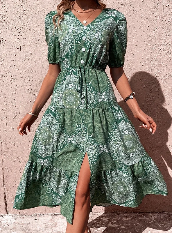 Bohemian Split Print Short Sleeve Dress Fashion-forward floral dresses