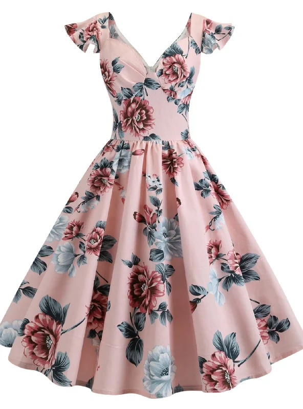 Flying Sleeves Retro Print Dress Silk floral dresses