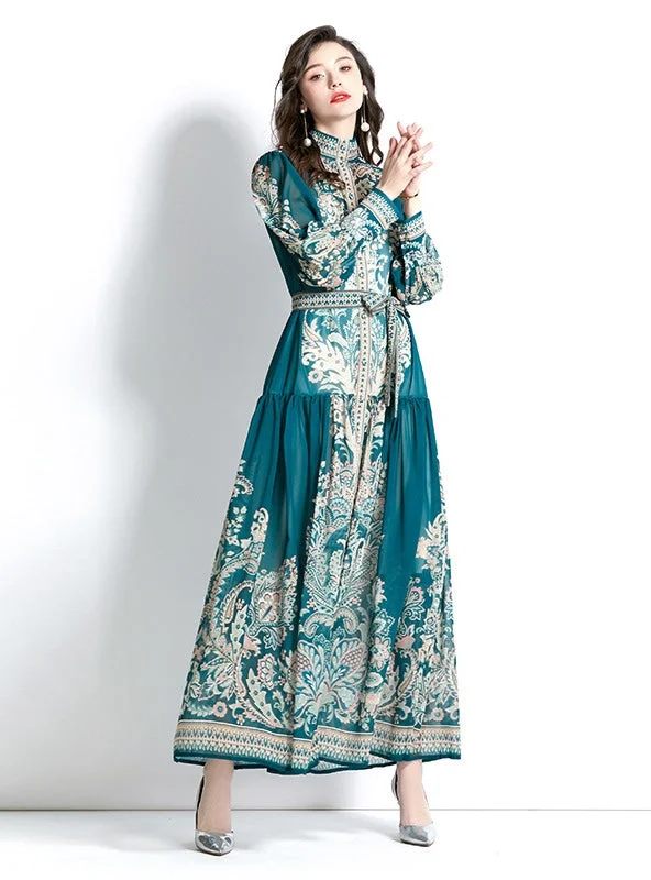 Long Sleeve Cage Sleeve Printed Dress Wedding guest floral dresses