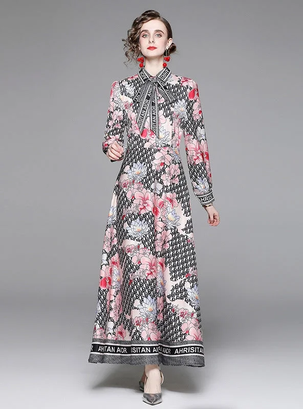 Long Sleeve Slim Printed Dress Versatile floral dresses for all occasions