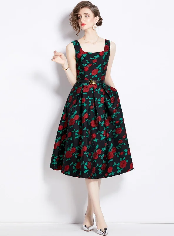 Retro Floral Suspender Dress Date night floral dresses