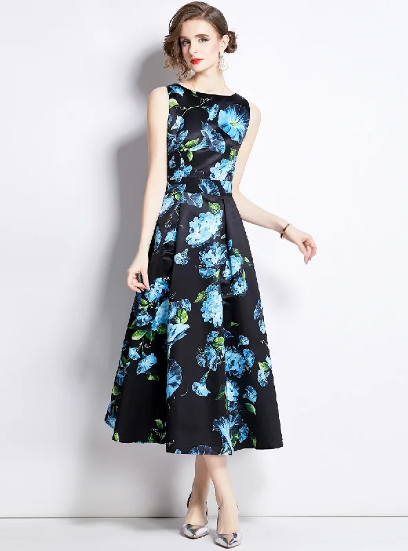 Vintage Printed Vest Slim Dress Beach floral dresses