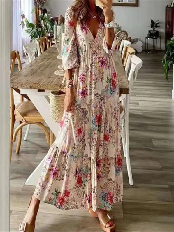 Women's Dresses Bohemian Print 3/4 Sleeve Chiffon Dress Vacation floral dresses