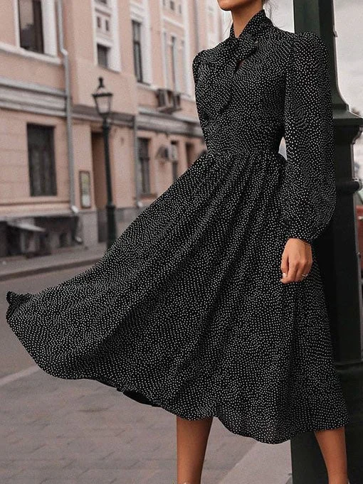 Women's Dresses Polka Dot Print Long Sleeve Dress Wedding floral dresses