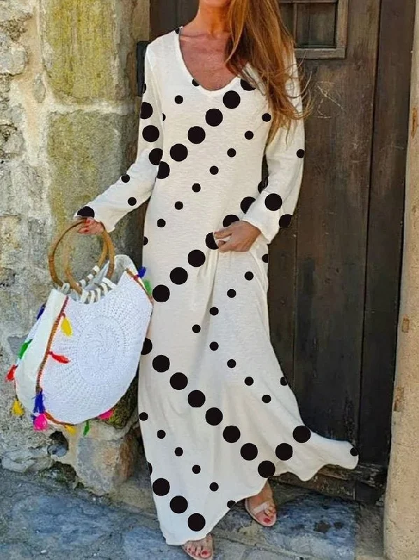 Women's Dresses Polka Dot Print V-Neck Long Sleeve Dress Wedding floral dresses