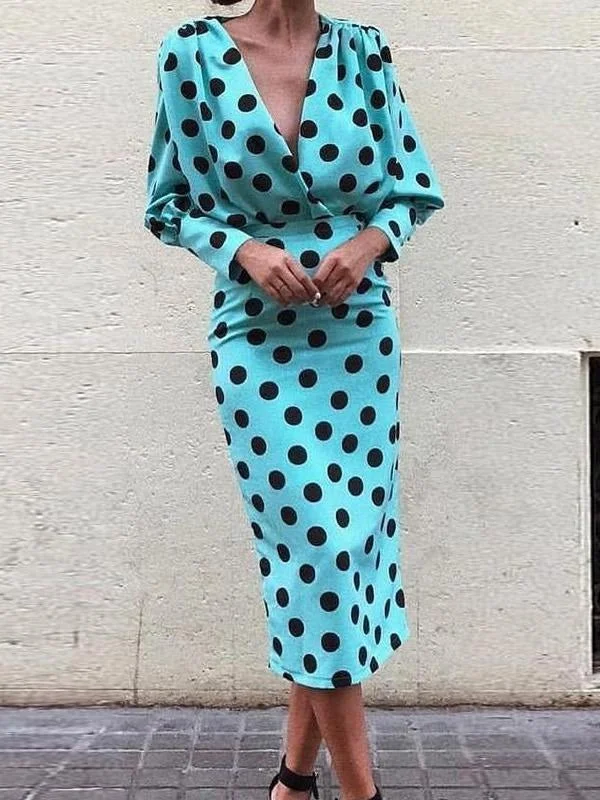 Women's Dresses Polka Dot Print V-Neck Long Sleeve Dress Brunch floral dresses