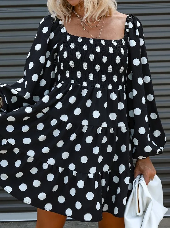 Women's Dresses Square Neck Polka Dot Print Long Sleeve Dress Fashion Nova floral dresses