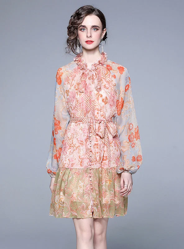 Wooden Ear Design Sweet Floral Chiffon Dress Budget-friendly floral dresses