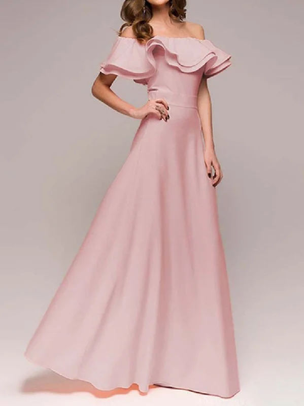 2018 New Arrival Ruffle Off Shoulder Ankle Length evening dress Everyday wear unclassified dresses