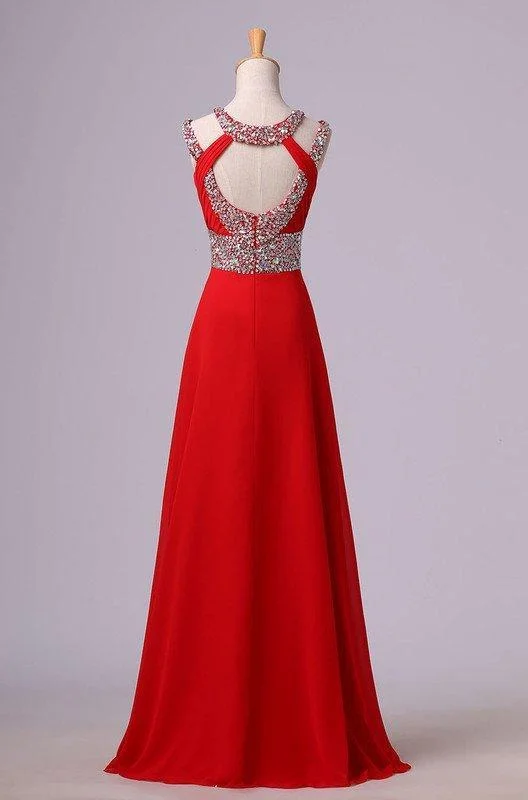 2024 Gorgeous Red Beading Open Back Chiffon Prom Dresses Y2K unclassified dresses